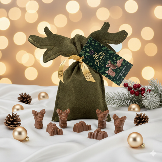 Caramel de renne au chocolat de Noël – renne au chocolat au lait fourré au caramel dans un sachet de renne
