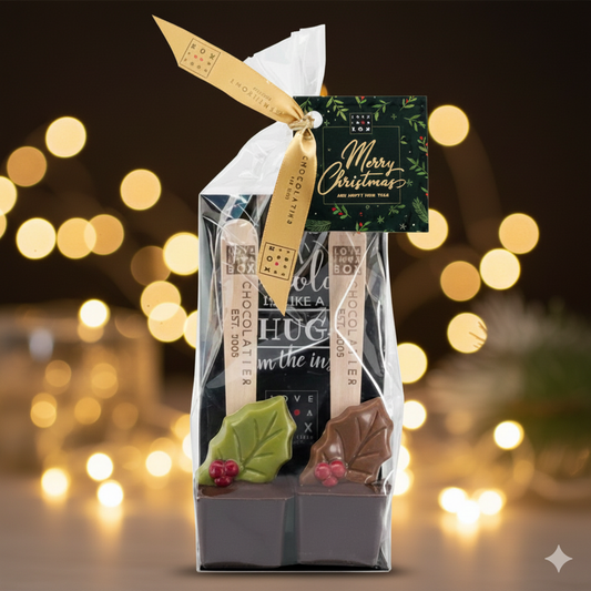 Cuillères à chocolat chaud noir, édition spéciale Noël, décorées de feuilles de houx